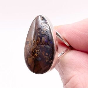 Size 8 Boulder Opal 925 Sterling Silver Ring